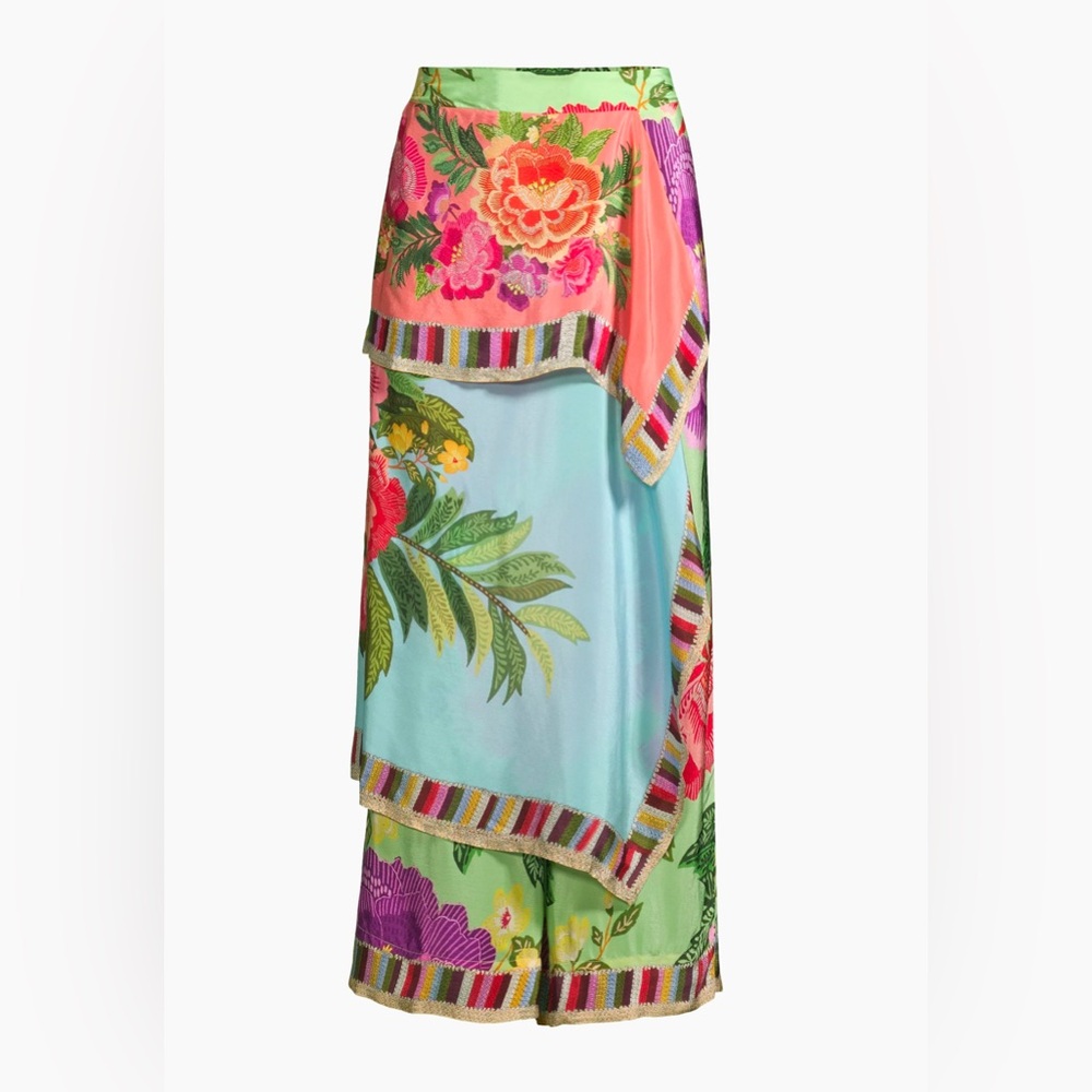 Farm Rio Flower Scarves Wrap Cover-Up Pants - Picture 6 of 10
